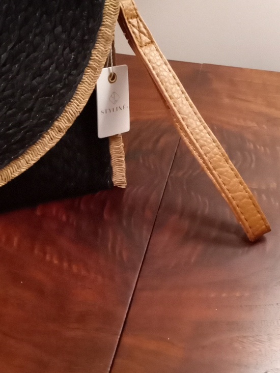 NWT Woven Paper Straw Crossbody/Clutch, Black/Tan - Picture 7 of 10